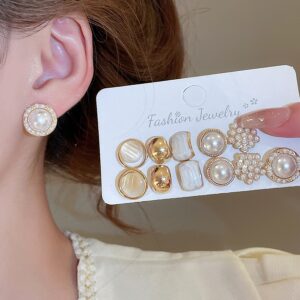 Bộ bông tai 12 viên ngọc trai tròn&hellip;