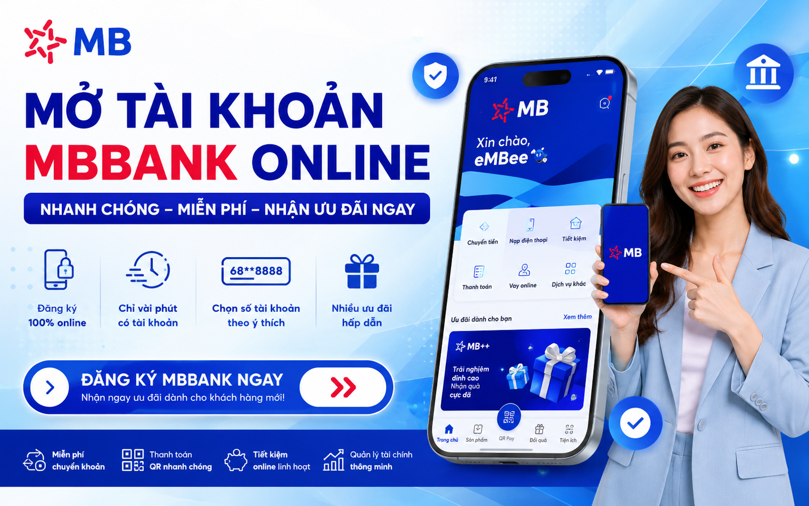 Mở tài khoản MBBank online trong 5 phút: Nhận ưu đãi, giao dịch ngay không cần ra quầy