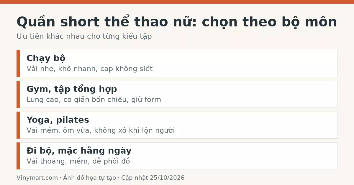 Đồ họa chọn quần short thể thao nữ theo bộ môn