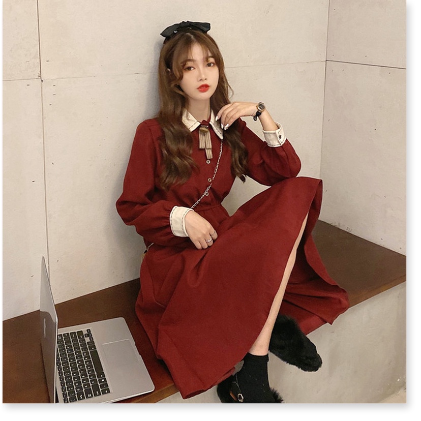 (Sẵn đen, Freesize) Váy Dài Tay Đỏ Của Phụ Nữ Mùa Xuân Và Mùa Thu Năm 2021 Mới Của Pháp Cổ Điển Eo Nhỏ Tính Khí - Ảnh 6