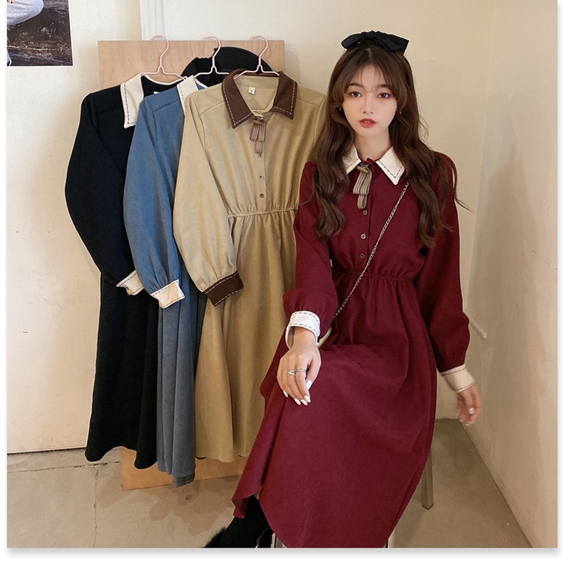 (Sẵn đen, Freesize) Váy Dài Tay Đỏ Của Phụ Nữ Mùa Xuân Và Mùa Thu Năm 2021 Mới Của Pháp Cổ Điển Eo Nhỏ Tính Khí - Ảnh 7
