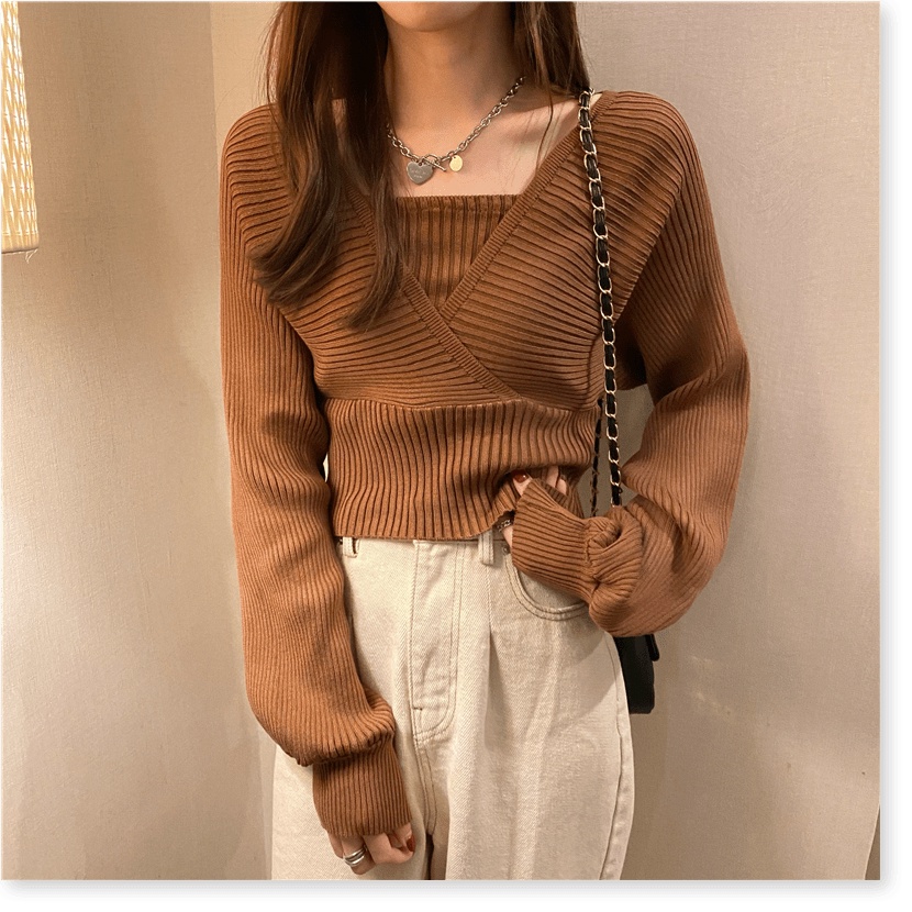 (Đen sz 3XL) Áo Ngực Mùa Xuân Và Mùa Thu Mỏng Hơn. Áo Len Dưới Cùng. Áo Len Đan Hai Mảnh Giả Nữ - Ảnh 4