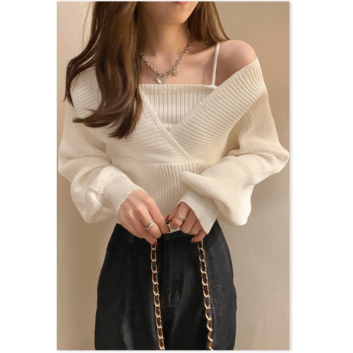 (Đen sz 3XL) Áo Ngực Mùa Xuân Và Mùa Thu Mỏng Hơn. Áo Len Dưới Cùng. Áo Len Đan Hai Mảnh Giả Nữ - Ảnh 6
