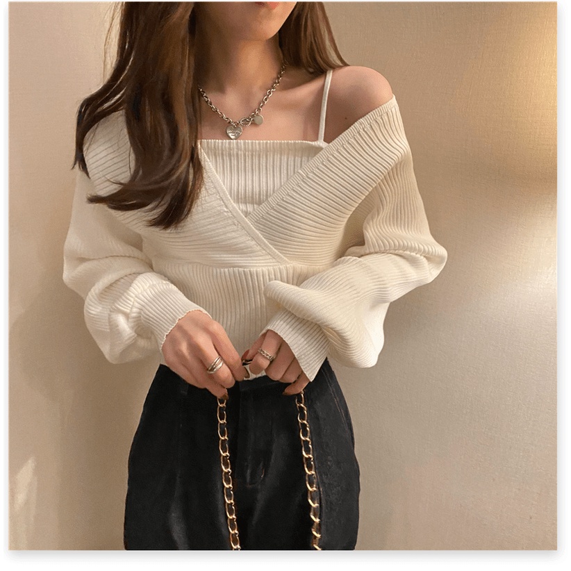 (Đen sz 3XL) Áo Ngực Mùa Xuân Và Mùa Thu Mỏng Hơn. Áo Len Dưới Cùng. Áo Len Đan Hai Mảnh Giả Nữ - Ảnh 7