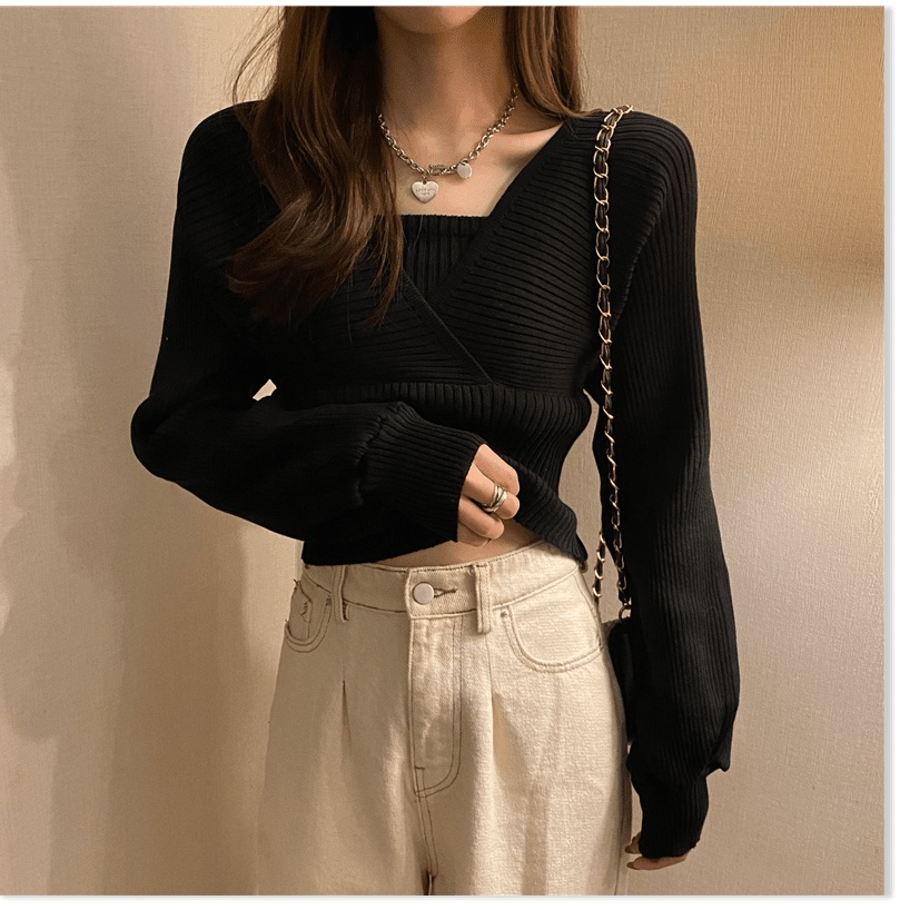 (Đen sz 3XL) Áo Ngực Mùa Xuân Và Mùa Thu Mỏng Hơn. Áo Len Dưới Cùng. Áo Len Đan Hai Mảnh Giả Nữ - Ảnh 9