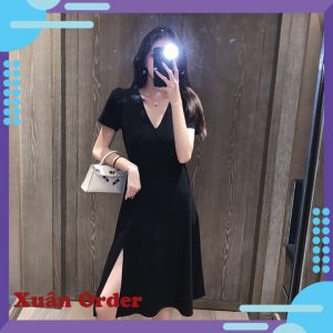 (Sẵn đen, XL) váy sexy xẻ tà màu đen váy&hellip;