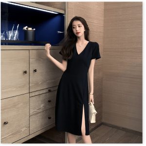 (Sẵn đen, XL) váy sexy xẻ tà màu đen váy&hellip;