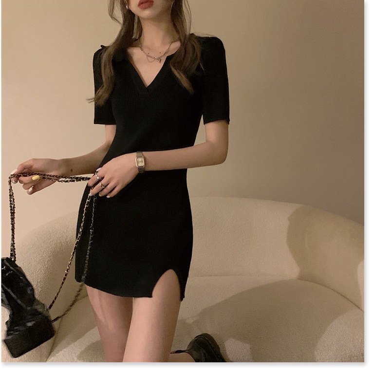 (Sẵn XL) váy đen nhỏ cỡ lớn em gái béo thiết kế giác ngách xẻ tà Túi ôm hông váy kiểu Pháp retro mùa h - Ảnh 4