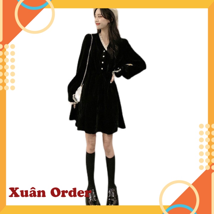 (Sẵn size 3XL [77-87kg,Đen dài) Váy nhung nữ thu đông phong cách mới - SKU071221X145 - Xuân Order - Ảnh 5