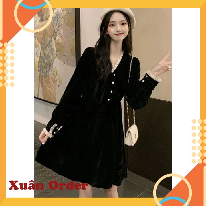 (Sẵn size 3XL [77-87kg,Đen dài) Váy nhung nữ thu đông phong cách mới - SKU071221X145 - Xuân Order - Ảnh 6