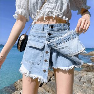 ) Chân váy giả quần short denim