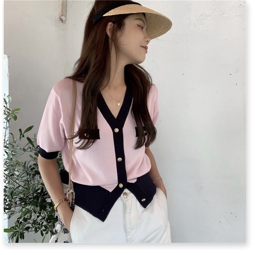 (Sẵn trắng, XL) Áo Đan Len Cổ Chữ V Dành Cho Phụ Nữ Năm 2021 Mùa Hè New Fat Mm Mỏng Mỏng Áo Ngắn Tay - - Ảnh 2