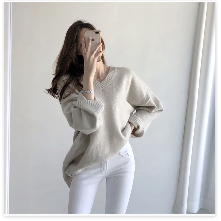 (Sẵn 4XL [90-100 kg) Áo Len Pháp Phụ Nữ 2021 Mới Áo Cổ Chữ V Váy Mùa Xuân Béo Mm Bụng Lỏng Lẻo Áo Dệt Kim Đá - Ảnh 3