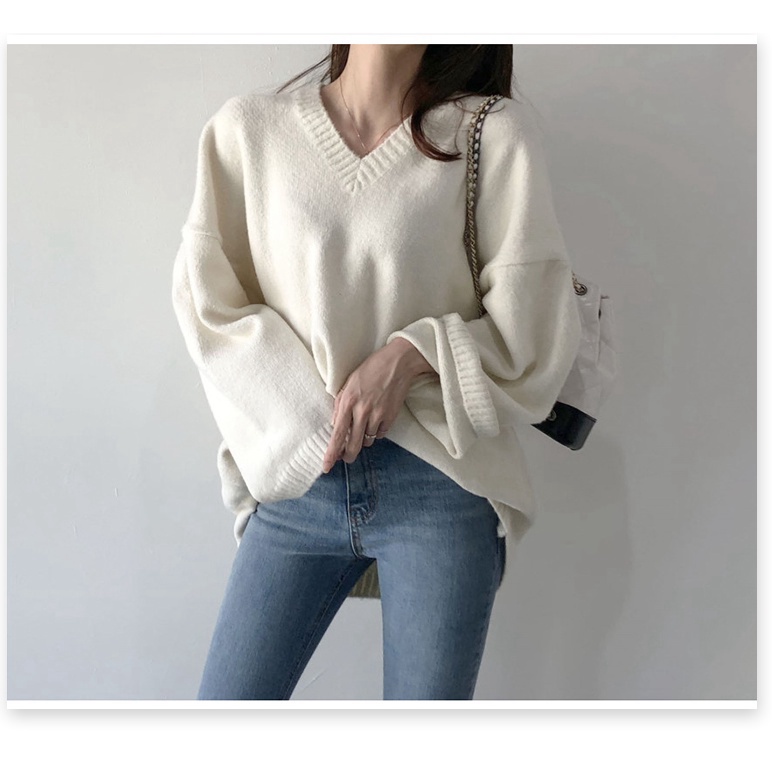 (Sẵn 4XL [90-100 kg) Áo Len Pháp Phụ Nữ 2021 Mới Áo Cổ Chữ V Váy Mùa Xuân Béo Mm Bụng Lỏng Lẻo Áo Dệt Kim Đá - Ảnh 8