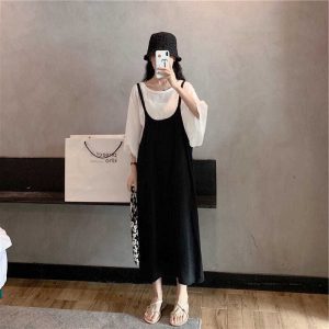 (Sẵn đen, 3XL) Váy hai dây dài