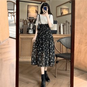 (Sẵn 4XL(90-100kg), đen) váy dài mùa hè