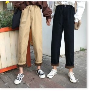 (Sẵn XL) quần nhung nữ sinh phong cách Hàn Quốc rộng rãi kiểu Hong Kong cạp cao