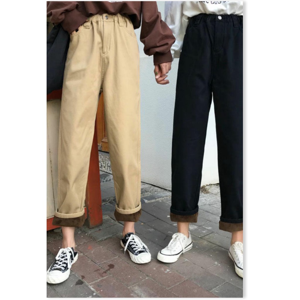 (Sẵn XL) quần nhung nữ sinh phong cách Hàn Quốc rộng rãi kiểu Hong Kong cạp cao - Ảnh 6