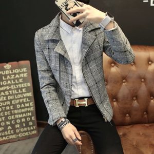 (Sẵn) Áo vest nam dạ kẻ dáng ngắn kéo khoá mặc được nhiều kiểu thời trang Hàn Quốc - XN08