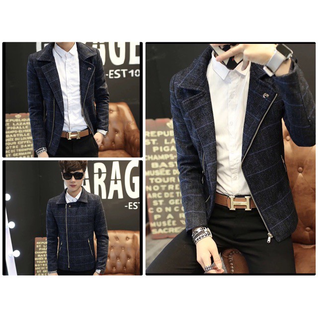 (Sẵn) Áo vest nam dạ kẻ dáng ngắn kéo khoá mặc được nhiều kiểu thời trang Hàn Quốc - XN08 - Ảnh 3