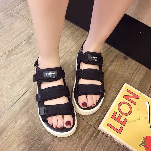 {Xả Kho Lỗ, sẵn đen sz 39} sandal ulzzang 3 quai ngang đế thấp - X01 - Ảnh 4