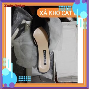 Giày sục mũi nhọn gót nhọn 7cm viền đinh da&hellip;