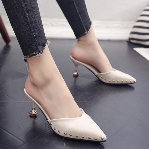 Giày sục mũi nhọn gót nhọn 7cm viền đinh da&hellip;
