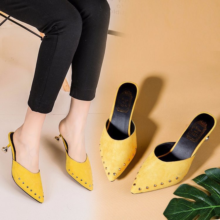 Gót 7 cm có ảnh thật - Giày cao gót baotou đinh tán Hàng có sẵn - Ảnh 3