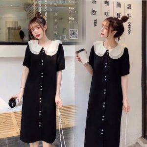 {Sẵn đen, sz 4Xl}Váy cổ sen 2 lớp đính khuy&hellip;