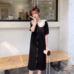 {Sẵn đen, sz 4Xl}Váy cổ sen 2 lớp đính khuy&hellip;