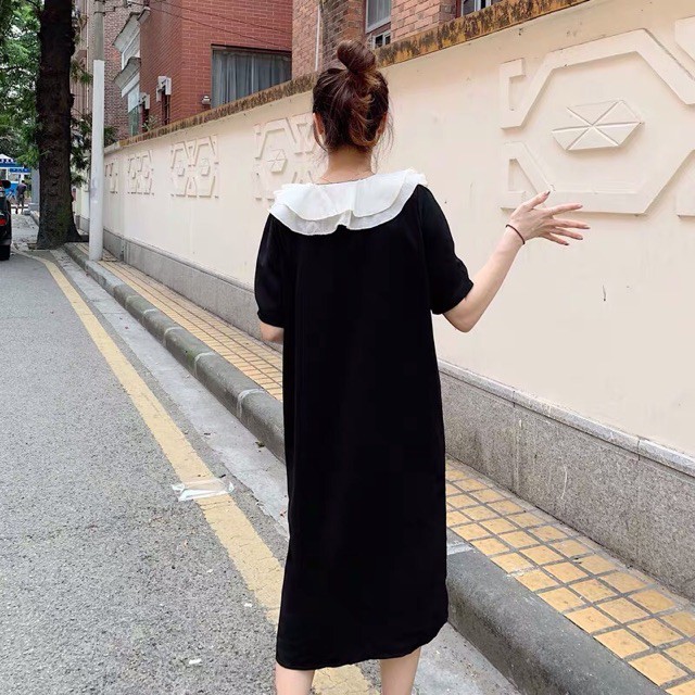 {Sẵn đen, sz 4Xl}Váy cổ sen 2 lớp đính khuy đôi - Ảnh 5