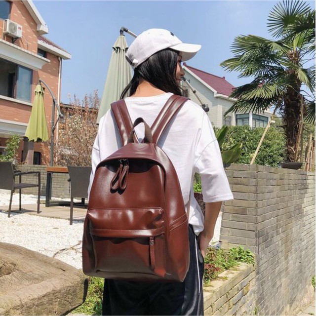 (Sẵn đen) Balo đi học da PU dáng trơn đơn giản nhiều màu ullzang - cá mực hầm mật - Ảnh 4