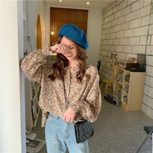 ÁO SƠ MI HOA NHÍ CỔ BÈO ULZZANG
