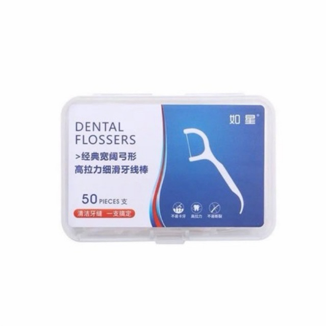 Hộp 50 Chiếc Tăm Chỉ Nha Khoa Tiệt Trùng - Tăm Nha Khoa 2 Đầu Vệ Sinh Kẽ Răng Sạch Sâu, Ngăn Ngừa Sâu Răng Hôi Miệng