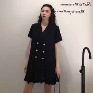 (Sẵn đen, sz 3XL)Váy cổ vest chân váy xếp li&hellip;