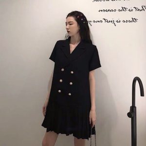 (Sẵn đen, sz 3XL)Váy cổ vest chân váy xếp li&hellip;