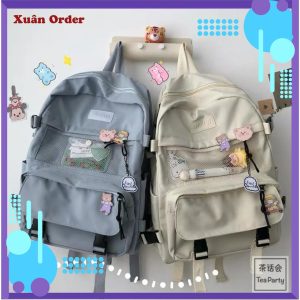 Balo Ulzzang Nhiều Ngăn, Dây Thắt Và Kèm Nhiều Huy&hellip;